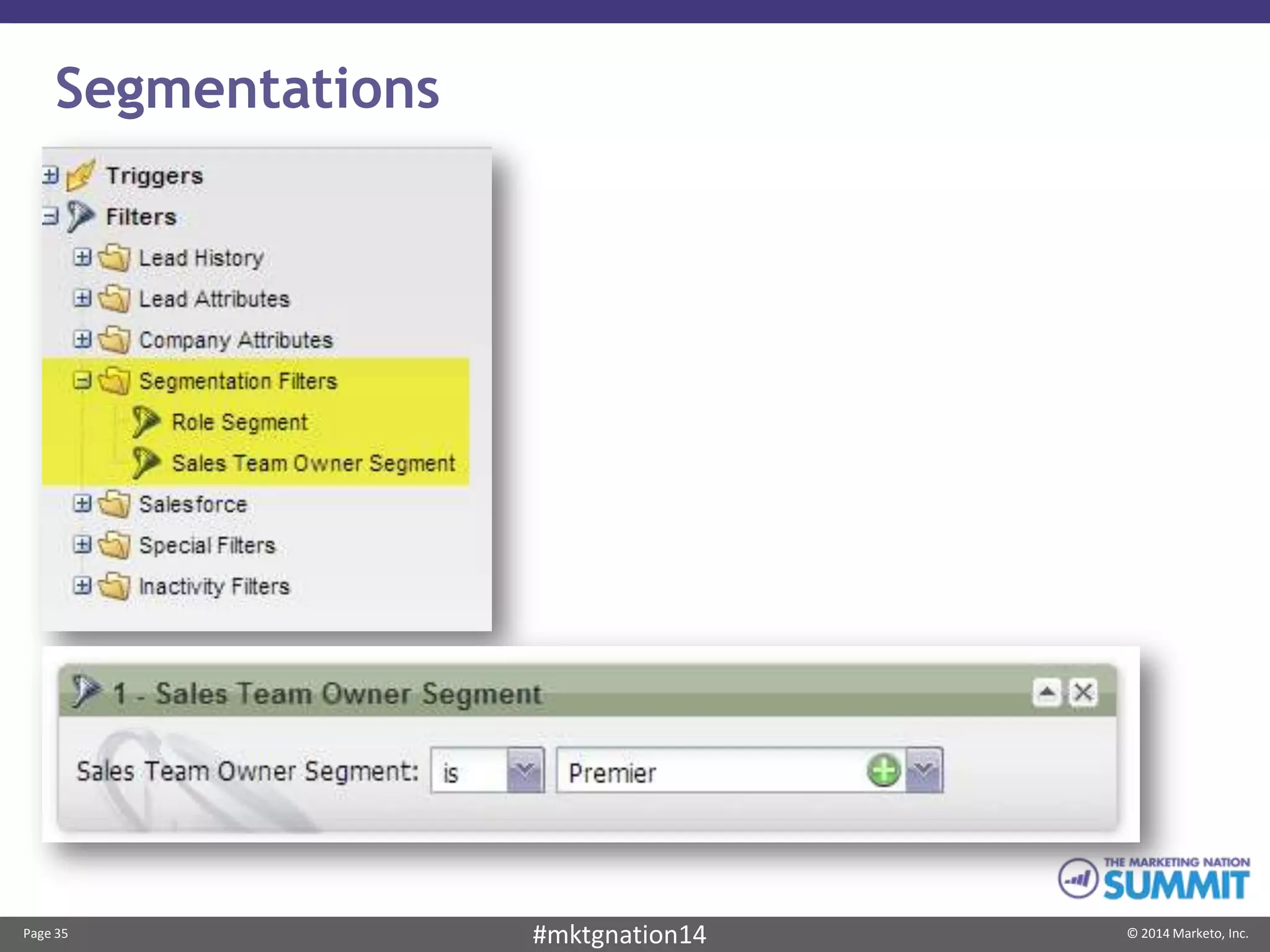 Page 35 © 2014 Marketo, Inc.#mktgnation14
Segmentations
 
