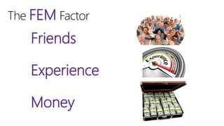 Friends
Experience
Money
The FEM Factor
 