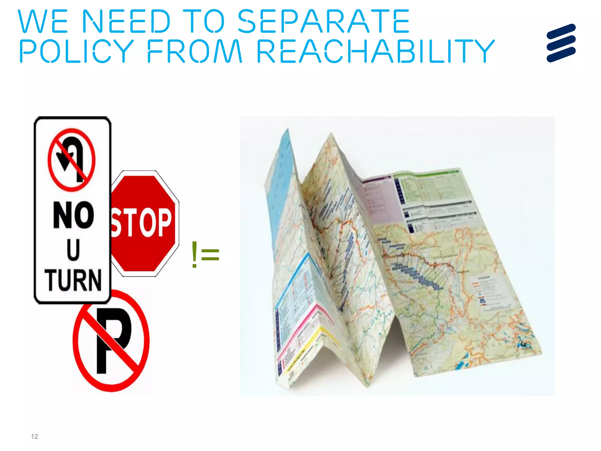 We need to separate 
policy from reachability 
12 
!= 
 