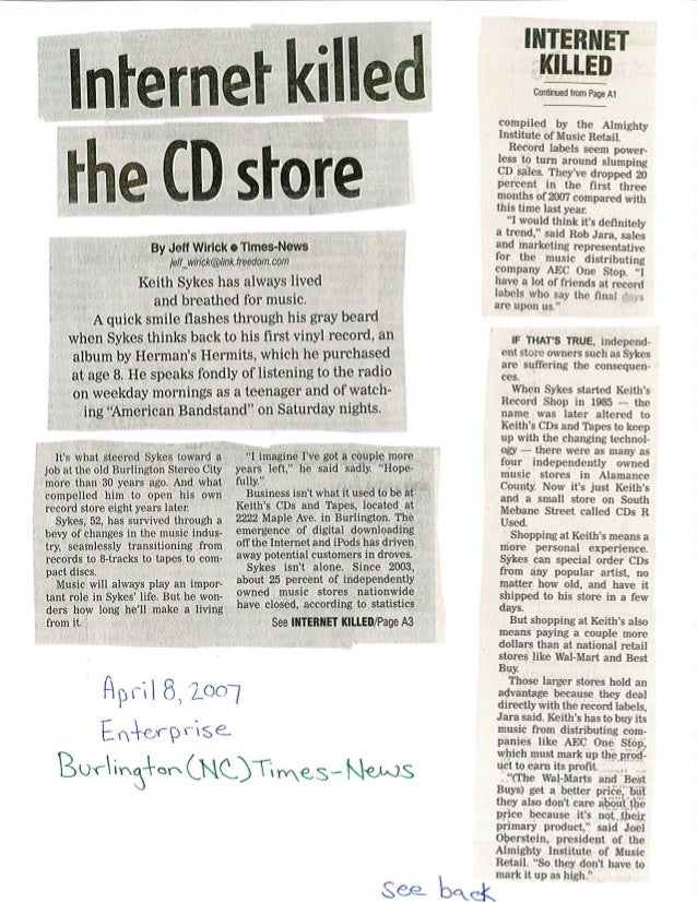 Newspaper article Internet Killed the Radio Star