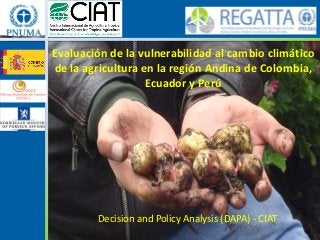 Evaluación de la vulnerabilidad al cambio climático
de la agricultura en la región Andina de Colombia,
Ecuador y Perú
Decision and Policy Analysis (DAPA) - CIAT
 