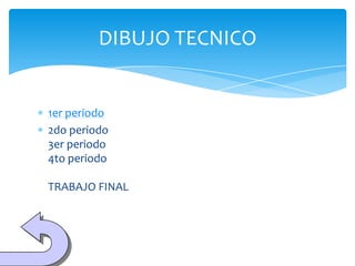 DIBUJO TECNICO


1er periodo
2do periodo
3er periodo
4to periodo

TRABAJO FINAL
 