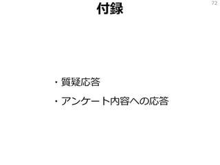 付録
・質疑応答
・アンケート内容への応答
72
 