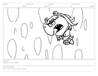 Scene
1210
Duration
09:14
Panel
5
Duration
00:23
Dialog
Jabber: Hiiiii YAAAA
Action Notes
bg circles cycle, moving upward
 
