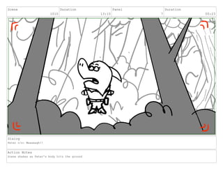 Scene
1010
Duration
13:10
Panel
7
Duration
00:23
Dialog
Peter o/s: Waaaaagh!!
Action Notes
Scene shakes as Peter's body hits the ground
 