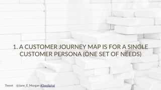 Copyright © 2017 JEM 9http://jem9.com/
1. A CUSTOMER JOURNEY MAP IS FOR A SINGLE
CUSTOMER PERSONA (ONE SET OF NEEDS)
Tweet @Jane_E_Morgan #3xedigital
 