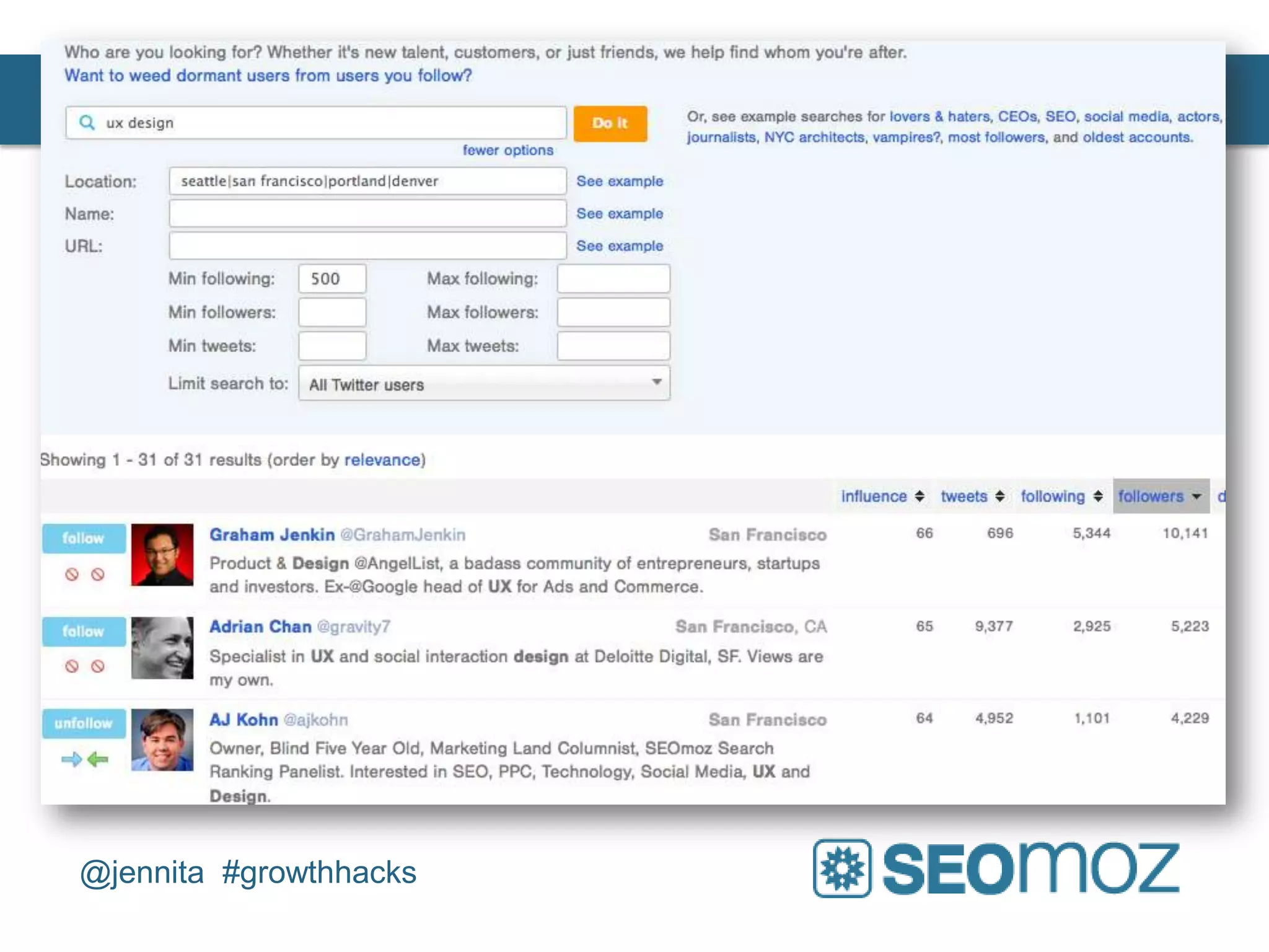 Followerwonk




@jennita #growthhacks
 