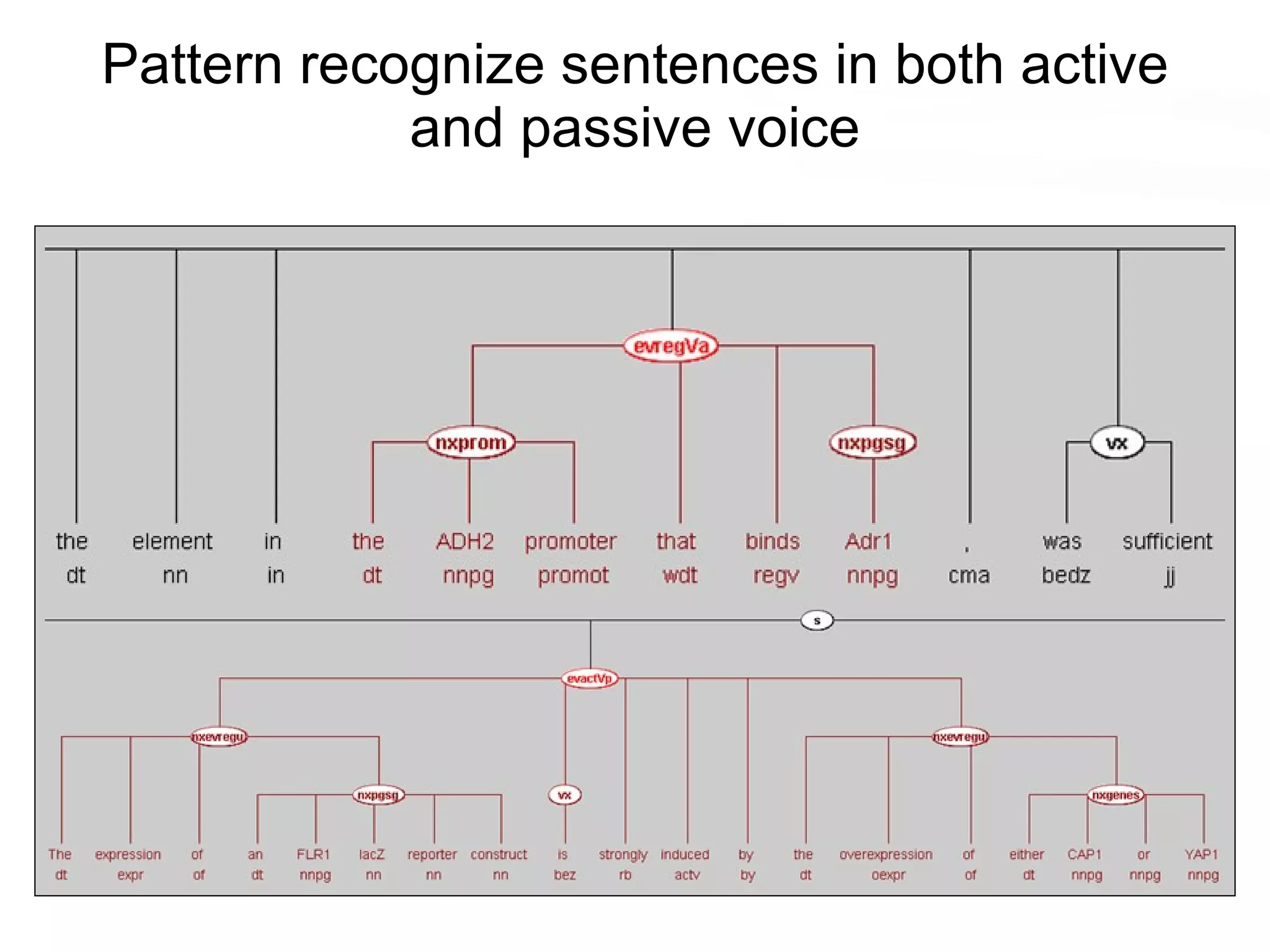 Pattern recognize sentences in both active and passive voice 