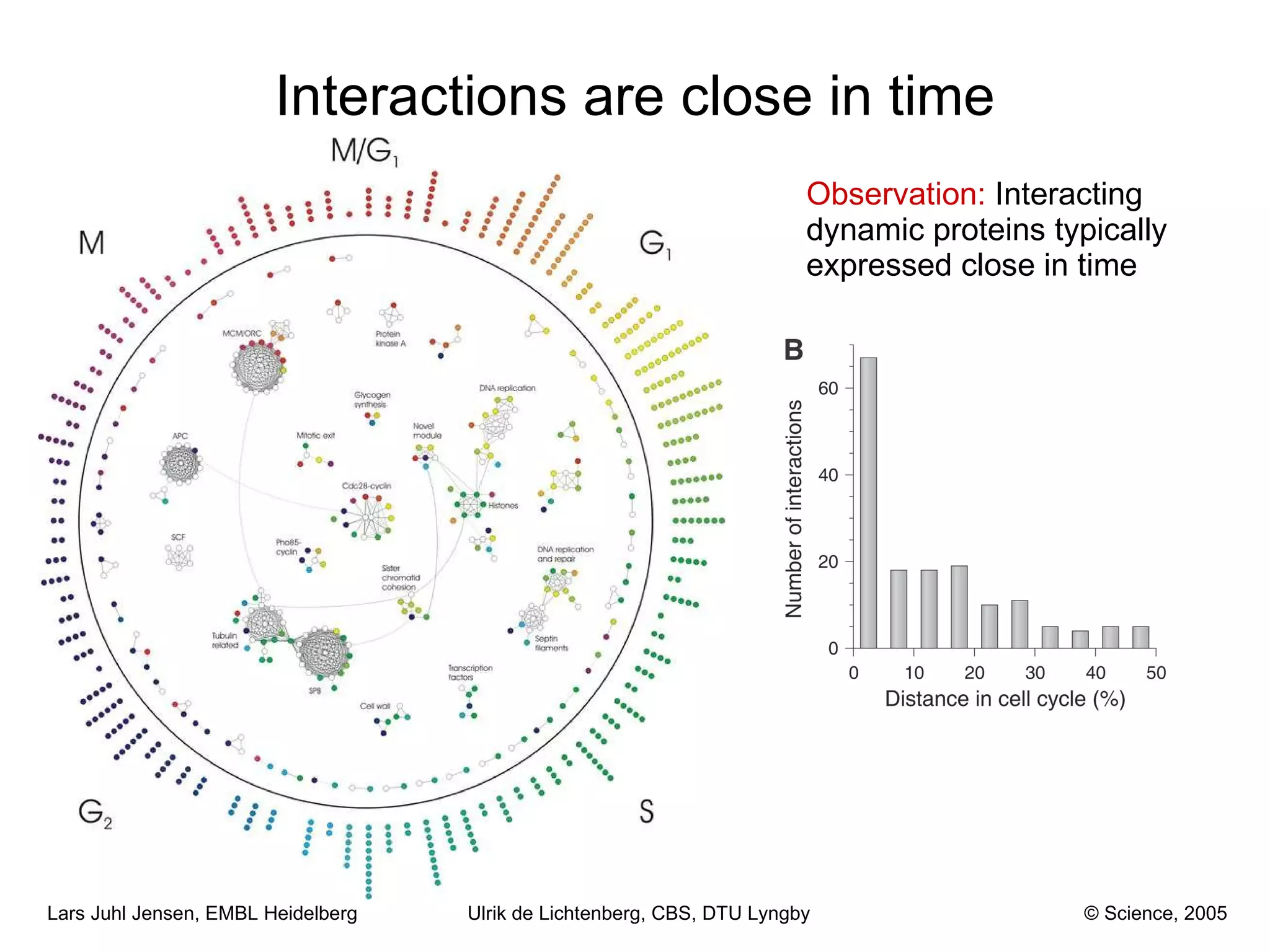 Interactions are close in time Observation:  Interacting dynamic proteins typically expressed close in time Ulrik de Lichtenberg, CBS, DTU Lyngby © Science, 2005 
