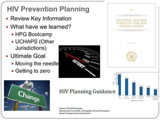 HIV Prevention Planning
 Review Key Information
 What have we learned?
 HPG Bootcamp
 UCHAPS (Other
Jurisdictions)
 Ultimate Goal
 Moving the needle
 Getting to zero
 