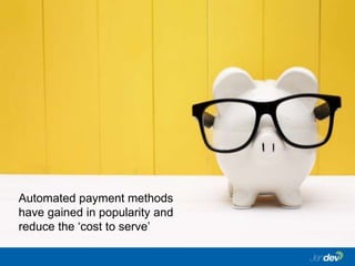 Automated payment methods
have gained in popularity and
reduce the ‘cost to serve’
 