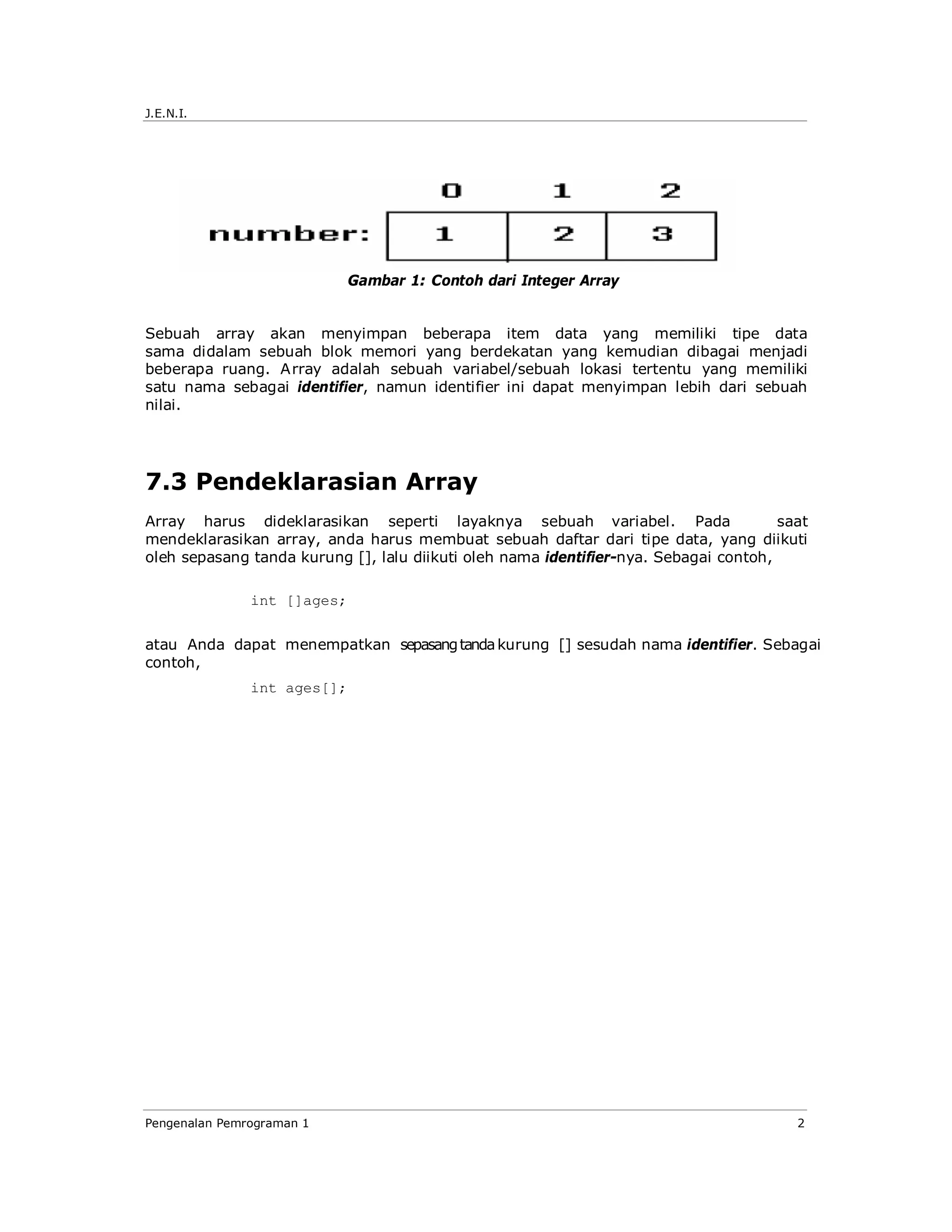 Jeni Intro1 Bab07 Java Array | PDF
