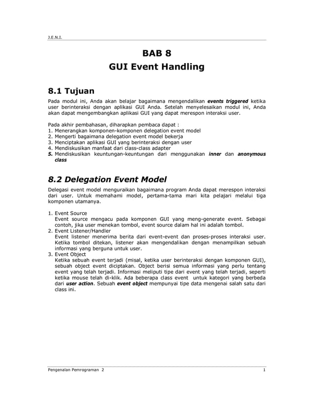 Jeni Intro2 Bab08 Gui Event Handling | PDF