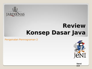 Review
               Konsep Dasar Java
Pengenalan Pemrograman 2




                             Versi
                             2.0
 