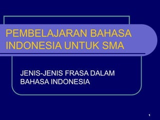 1
PEMBELAJARAN BAHASA
INDONESIA UNTUK SMA
JENIS-JENIS FRASA DALAM
BAHASA INDONESIA
 