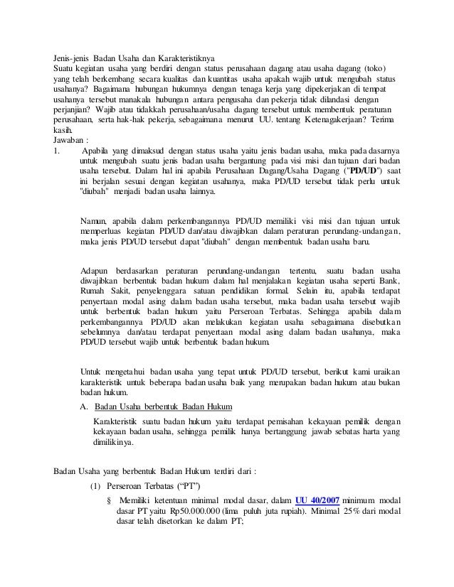 Jenis Jenis Badan Usaha