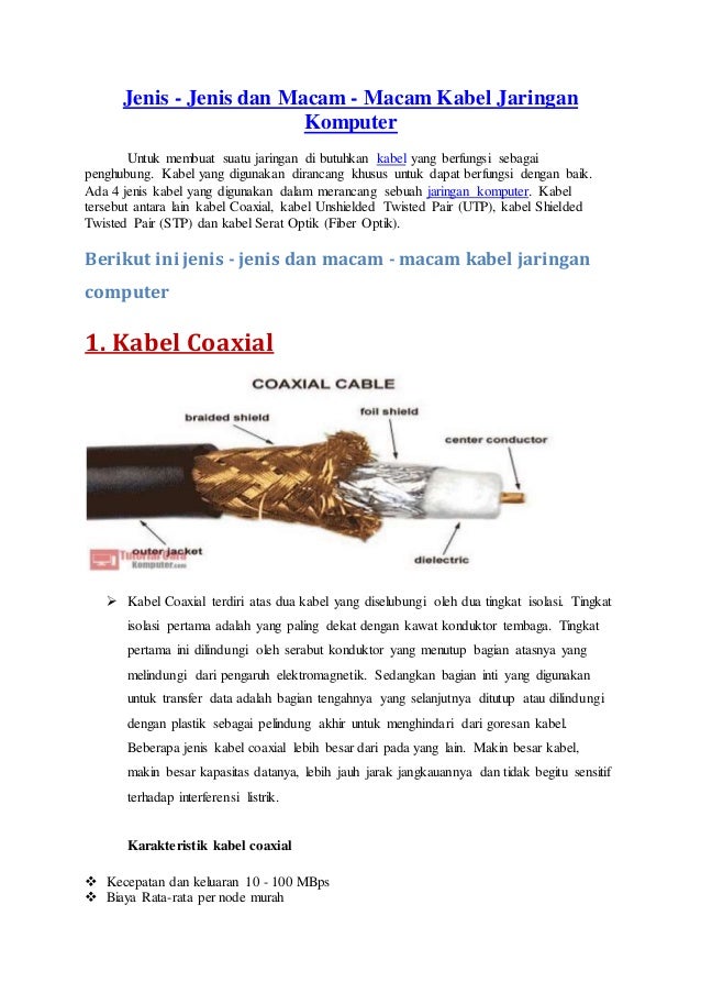 Jenis jenis dan macam - macam kabel jaringan komputer