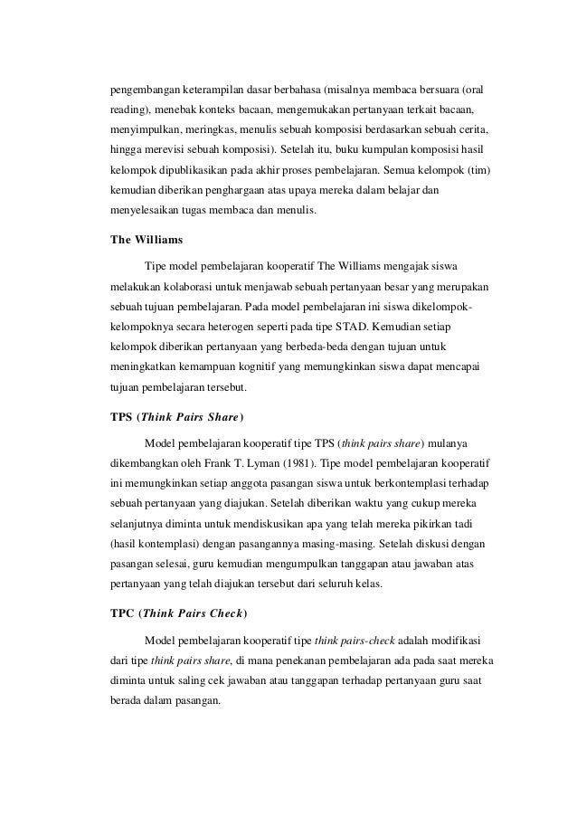 Jenis Jenis Model Pembelajaran Kooperatif