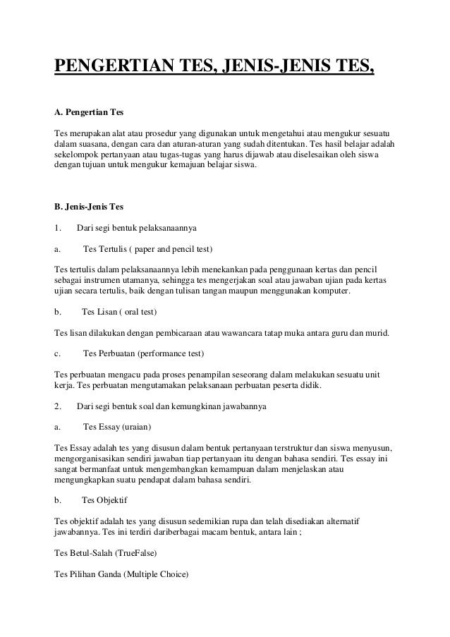 Jenis Jenis Tes
