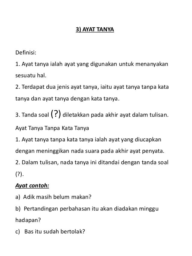 Jenis Jenis Ayat Bahasa Melayu