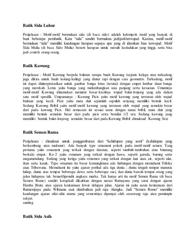 Jenis batik dan artinya