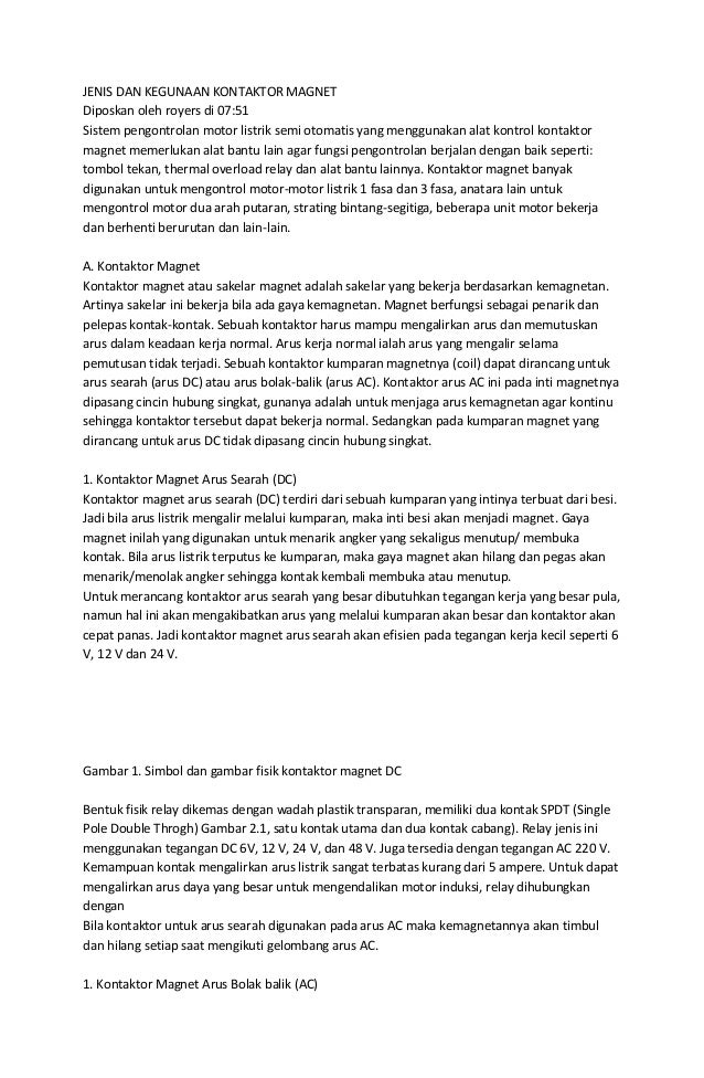 Jenis Dan Kegunaan Kontaktor Magnet