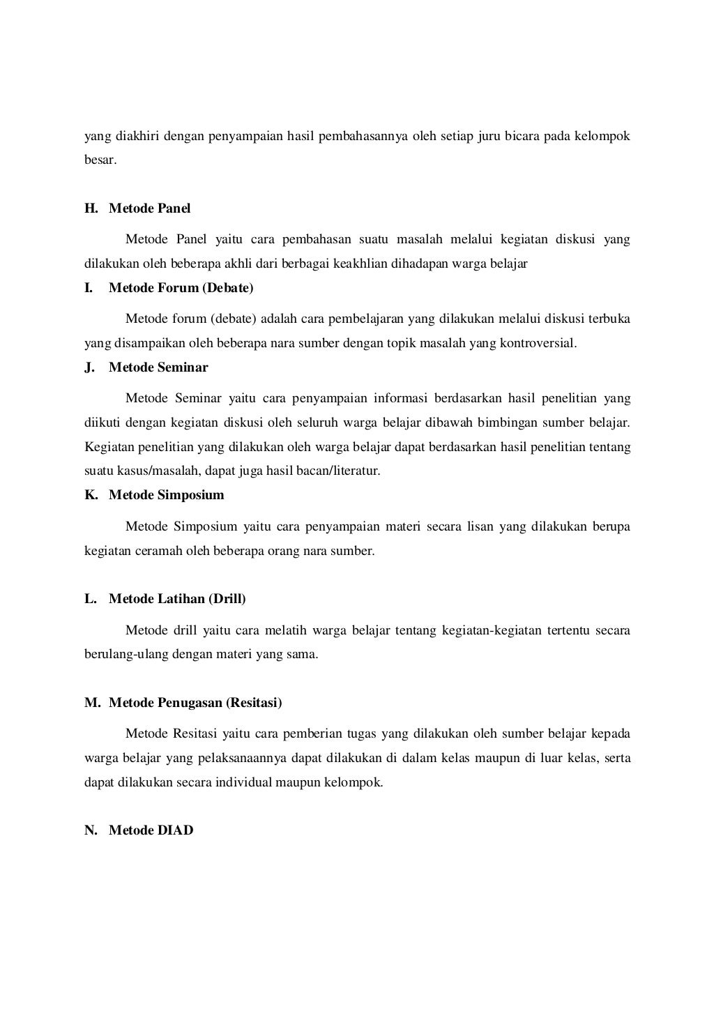 Jenis metode pembelajaran