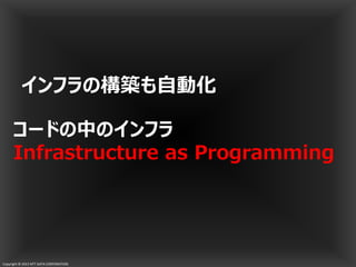 Copyright © 2013 NTT DATA CORPORATION
インフラの構築も自動化
コードの中のインフラ
Infrastructure as Programming
 