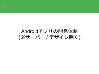 Androidアプリの開発体制
(※サーバー / デザイン除く)
 