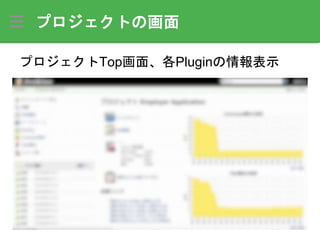 プロジェクトの画面
プロジェクトTop画面、各Pluginの情報表示
 