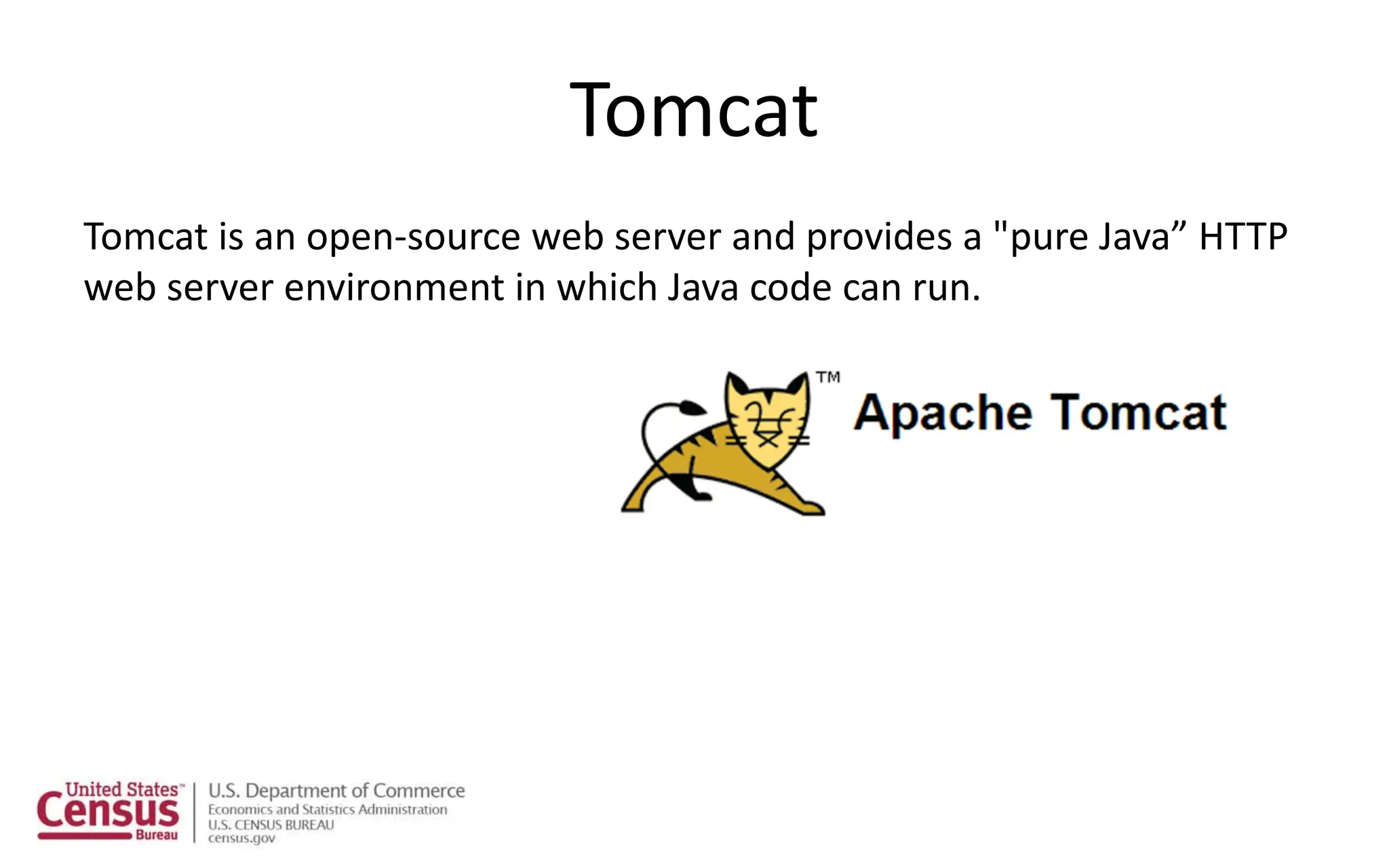 Tomcat
Tomcat is an open-source web server and provides a "pure Java” HTTP
web server environment in which Java code can run.
 