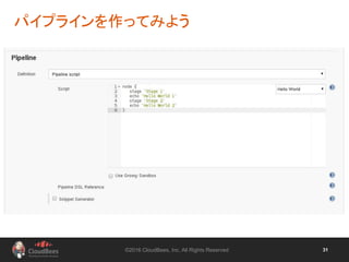 ©2016 CloudBees, Inc. All Rights Reserved 31
パイプラインを作ってみよう
 