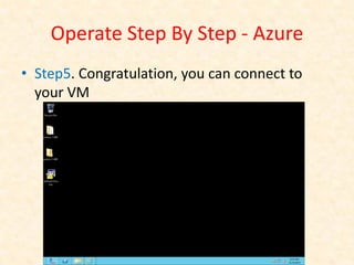 Operate Step By Step - Azure
• Step5. Congratulation, you can connect to
  your VM
 