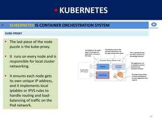 23
 The last piece of the node
puzzle is the kube-proxy.
 It runs on every node and is
responsible for local cluster
net...