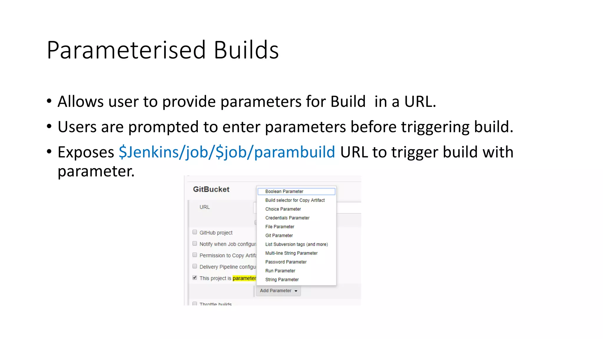 Automatic Build when code is pushed
• You will then have to tick the box indicated below – “Build when a change is pushed to GitHub”
 