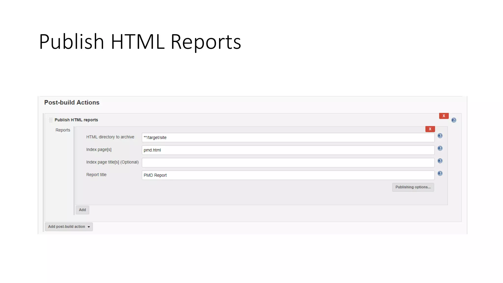 Parameterization
• Jenkins allows parameters to be set for builds.
• While configuring job check the below option.
 