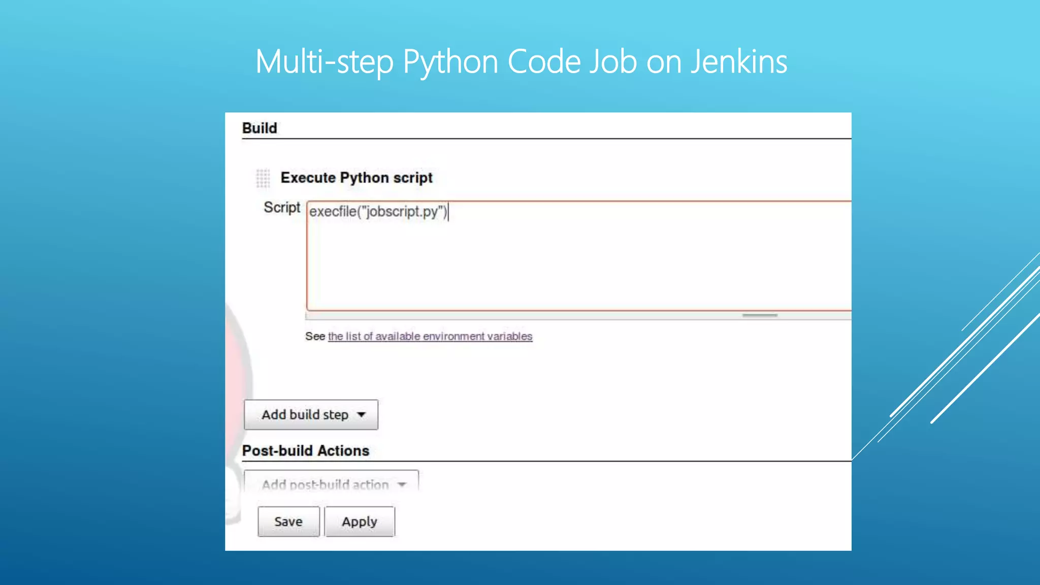 Multi-step Python Code Job on Jenkins
 