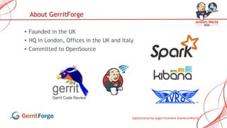 @gitenterprise @gerritreview #JenkinsWorld
• Founded in the UK
• HQ in London, Offices in the UK and Italy
• Committed to OpenSource
About GerritForge
 