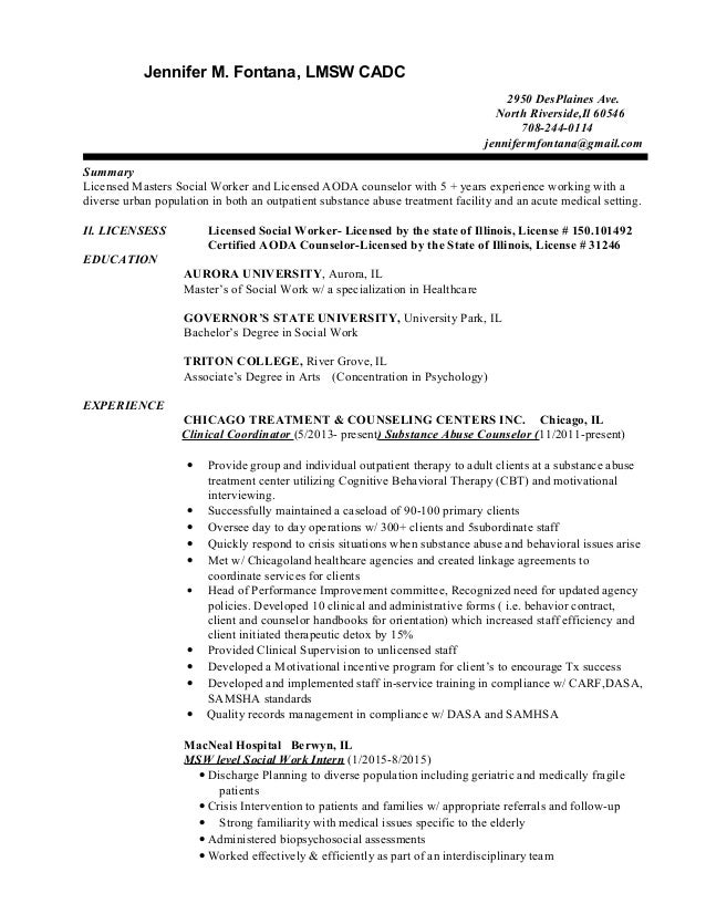 jennifer fontana new resume resume cover letter substance abuse counselor cover letter