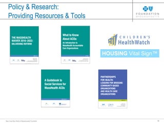 11Blue Cross Blue Shield of Massachusetts Foundation
Policy & Research:
Providing Resources & Tools
HOUSING Vital Sign™
 