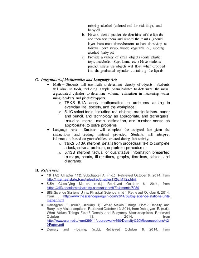 Relative Density Lesson Plan
