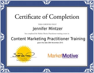 Jennifer Mintzer Content Marketing Practitioner Training Certificate