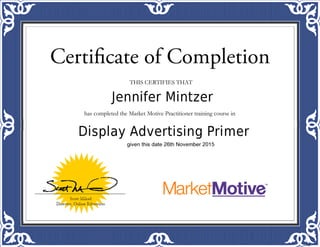 Jennifer Mintzer Display Advertising Primer Certificate