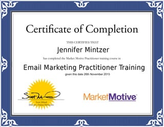 Jennifer Mintzer Email Marketing Practitioner Training Certificate