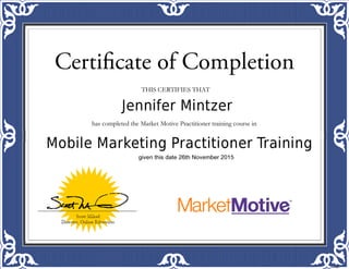 Jennifer Mintzer Mobile Marketing Practitioner Training Certificate