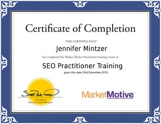 Jennifer Mintzer SEO Practitioner Training Certificate