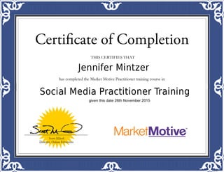 Jennifer Mintzer Social Media Practitioner Training Certificate