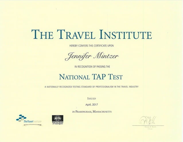 Jennifer Mintzer Travel Institute National Travel Agent Proficiency ...