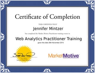 Jennifer Mintzer Web Analytics Practitioner Training Certificate