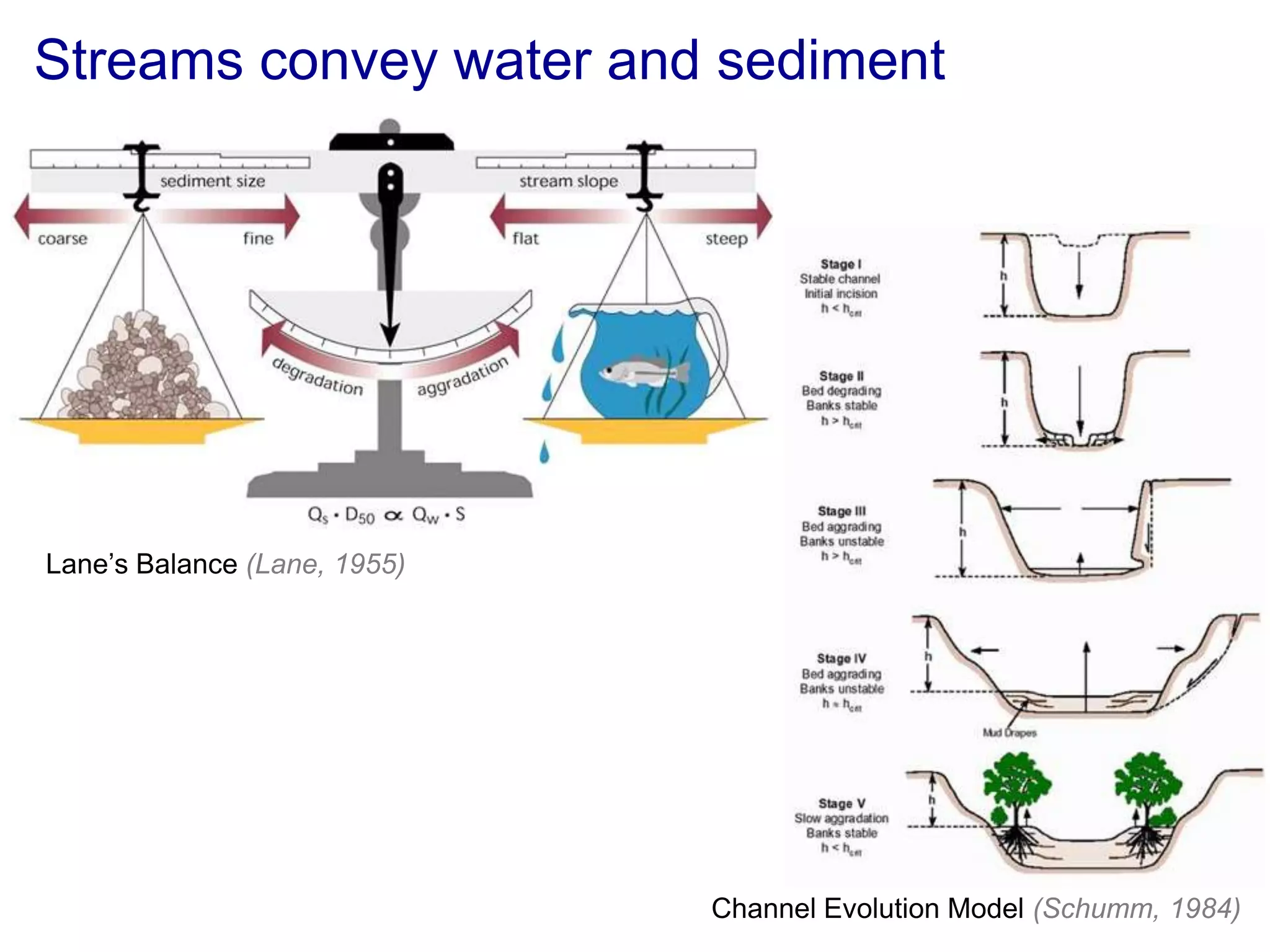Streams convey water and sediment




Lane’s Balance (Lane, 1955)




                              Channel Evolution Model (Schumm, 1984)
 